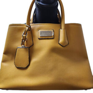 P139. GRAND Faux Leather Mustard Yellow Handbag NWOT